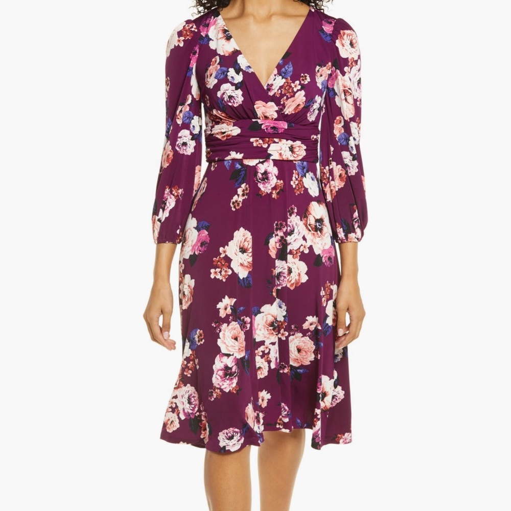 Eliza J Plum Floral Midi Dress